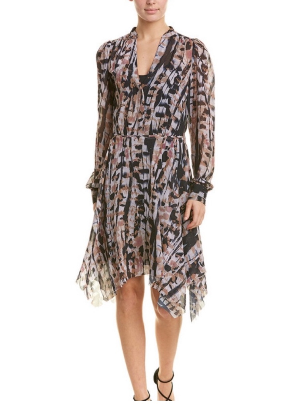 Reiss Maine Printed Long Sleeve Watercolor Handkerchief Dress Size 6